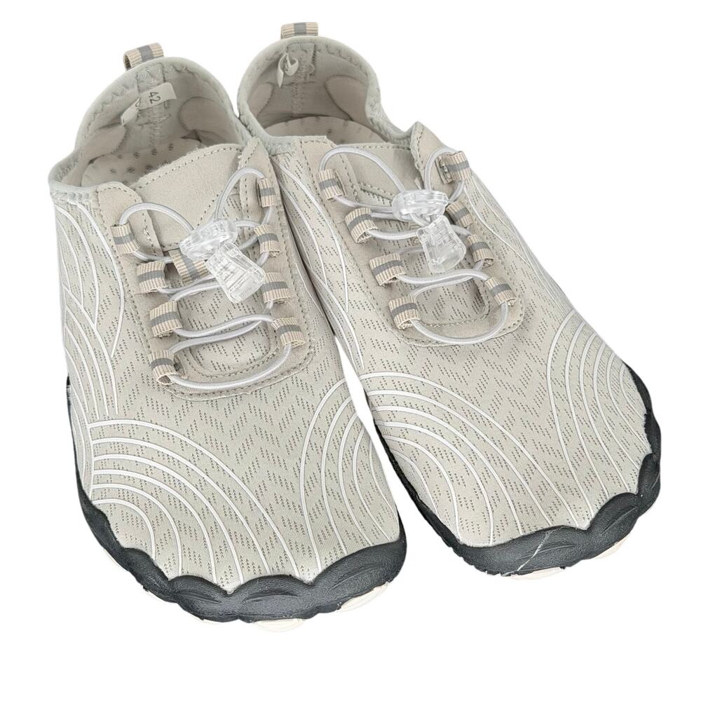 Barefoot Water Shoes 42 Unisex Aqua Socks Slip On Adjustable Bungee Cord Gray